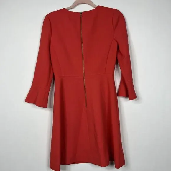 2/$30 J. Crew Bell-Sleeve Crepe Dress Dark Papaya 0 #8676 - Picture 4 of 9
